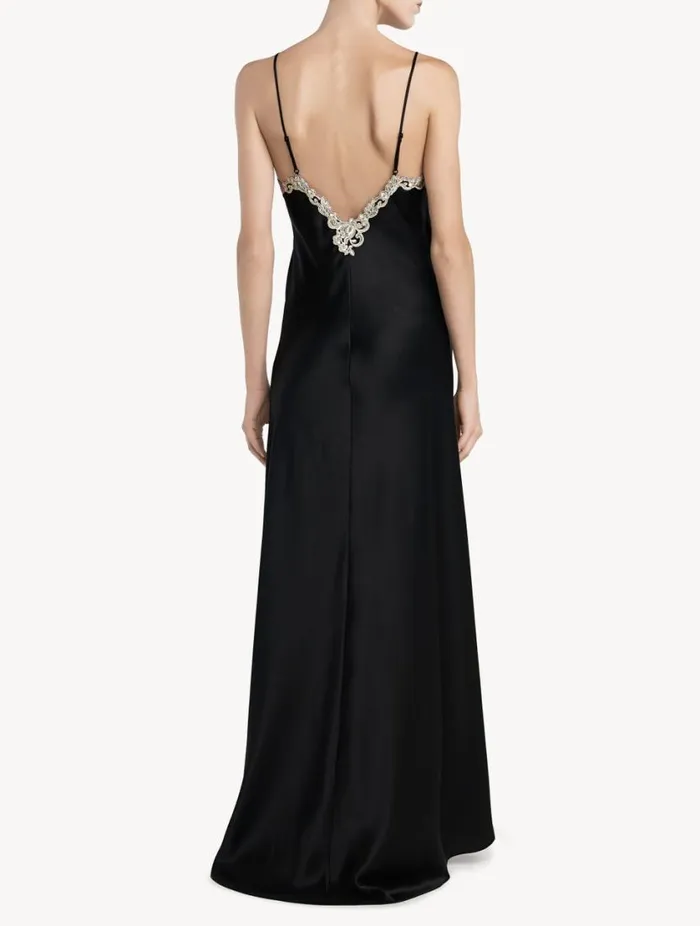 Long Nightgown In Black With Frastaglio Sleepwear La Perla Slips and Dresses