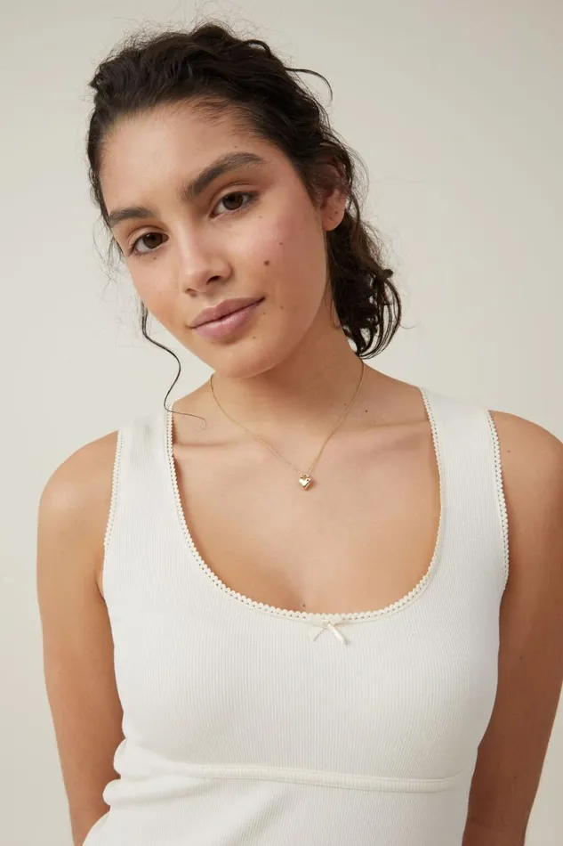 Lou Picot Trim Tank Natural White Women Cotton On Tops