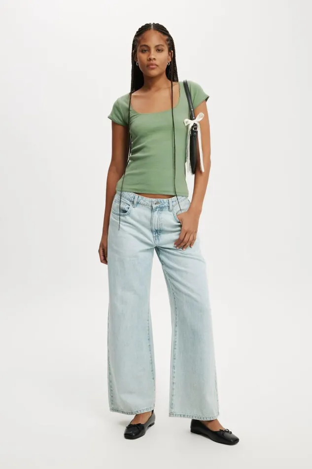 Lou Square Neck Short Sleeve Watercress Women Cotton On Tops