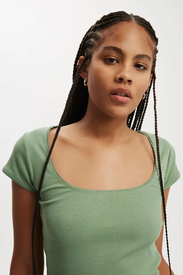 Lou Square Neck Short Sleeve Watercress Women Cotton On Tops