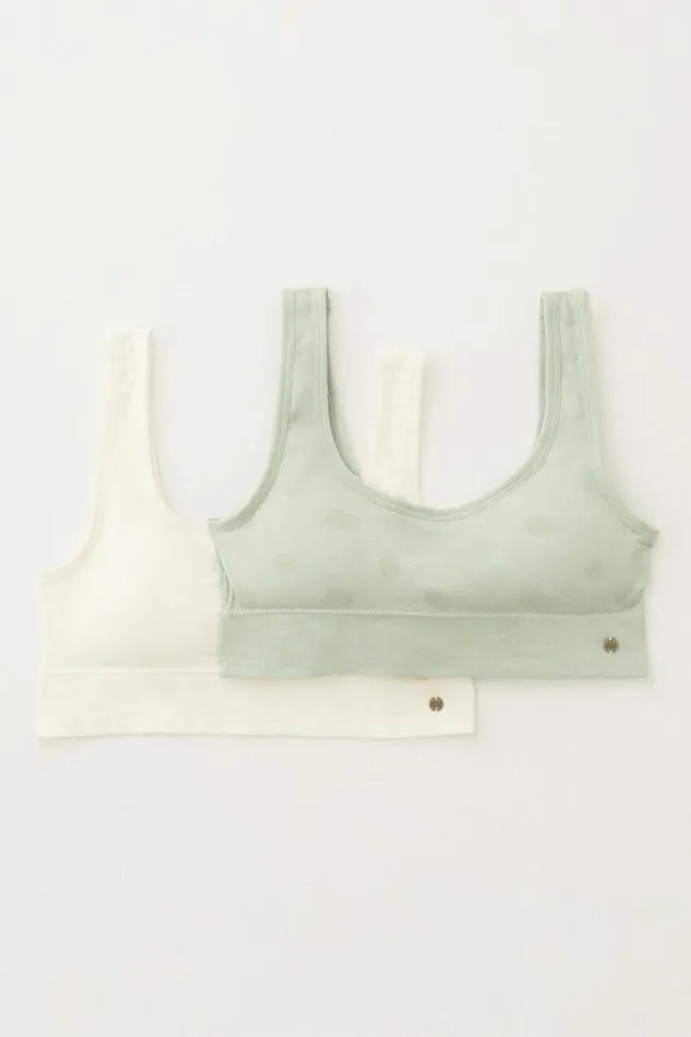 Lucky Brand 2 Pack Woodblock Print Bra Medium Light Green Women Intimates and Sleepwear