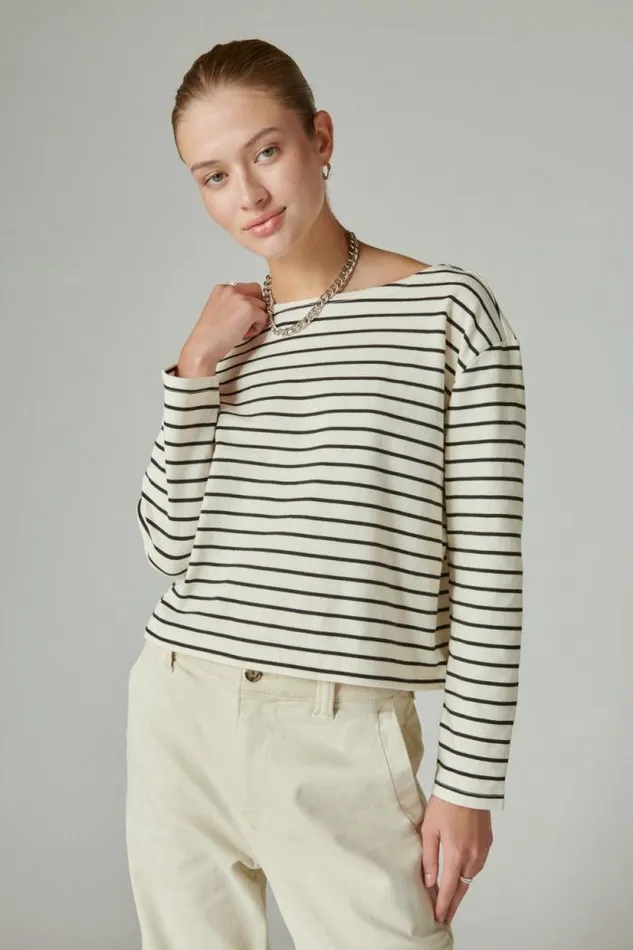 Lucky Brand Breton Long Sleeve Tee Creamblack Women All Tops
