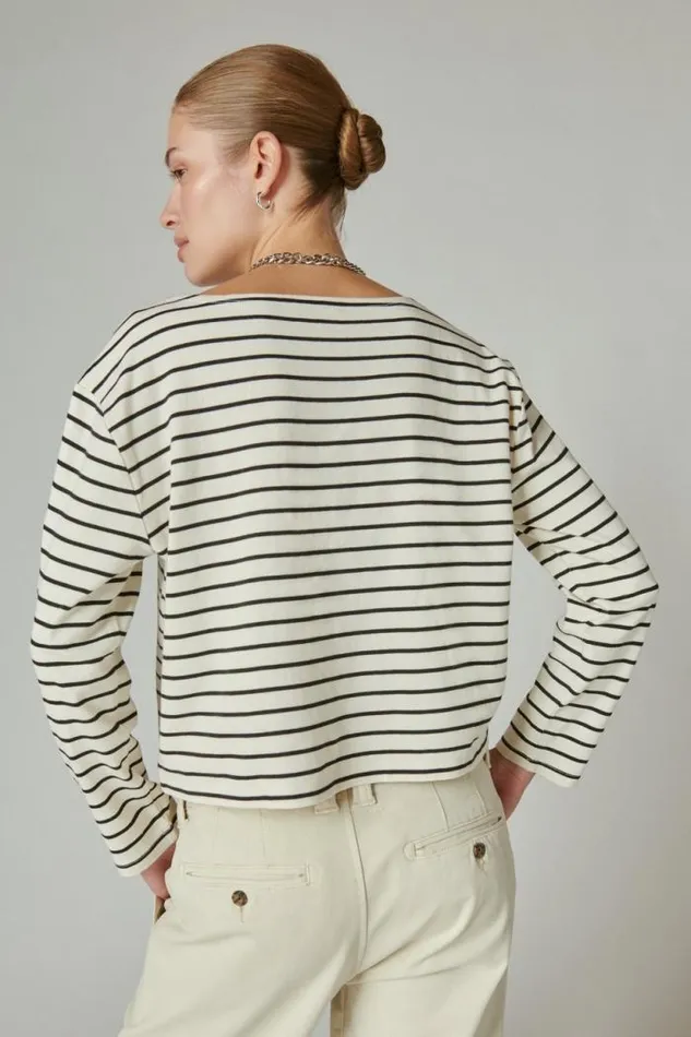 Lucky Brand Breton Long Sleeve Tee Creamblack Women All Tops