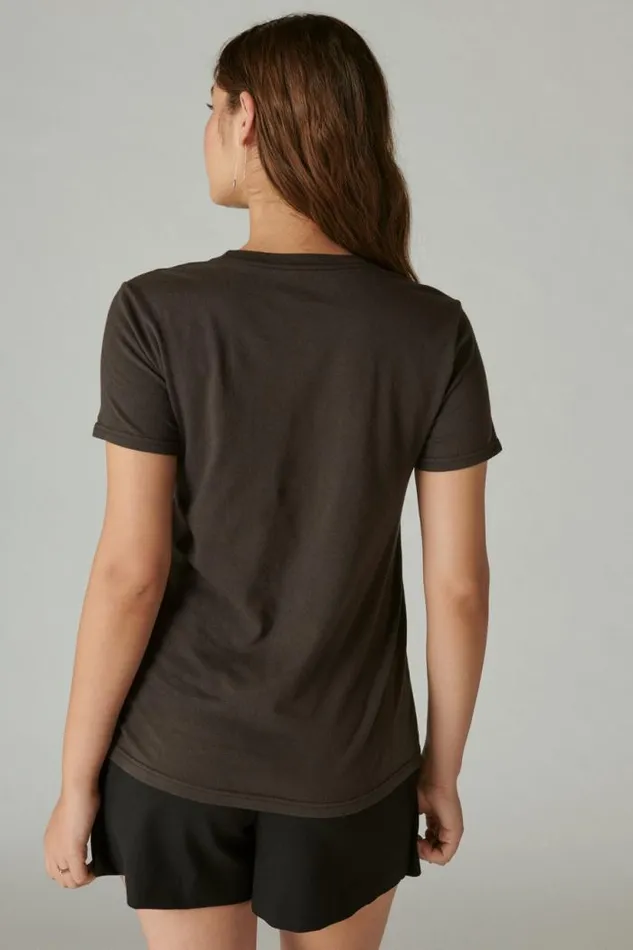 Lucky Brand Cheers Classic Crew Dark Black Women Graphic Tees
