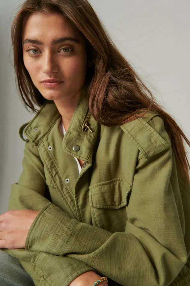 Lucky Brand Four Pocket Military Jacket Olive Women Jackets and Outerwear