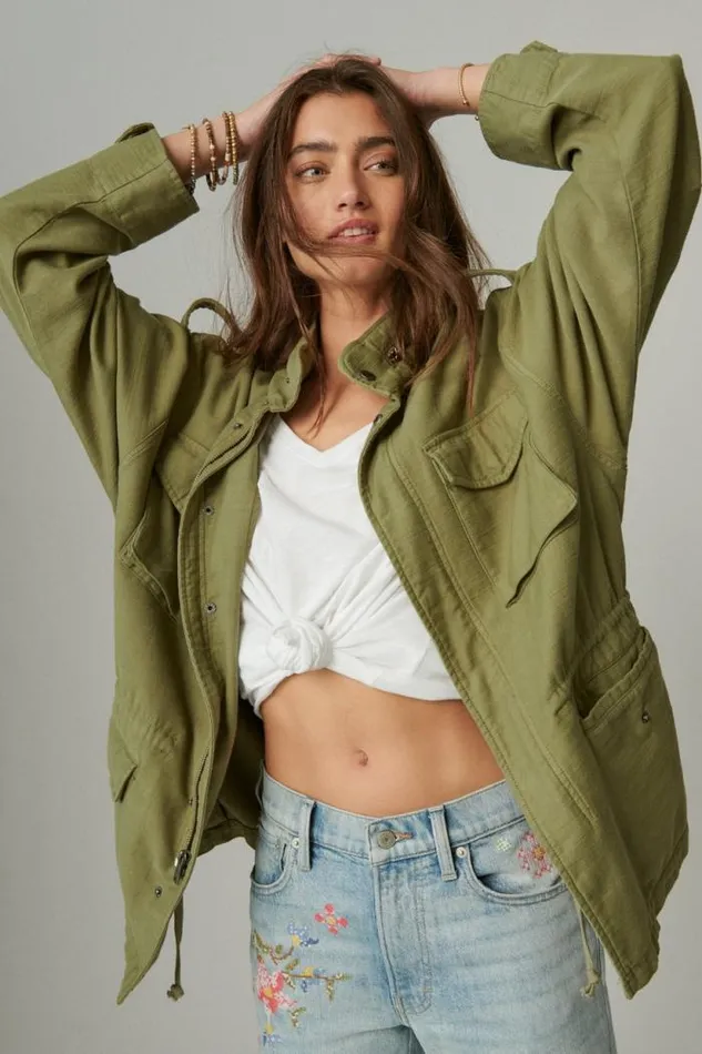 Lucky Brand Four Pocket Military Jacket Olive Women Jackets and Outerwear