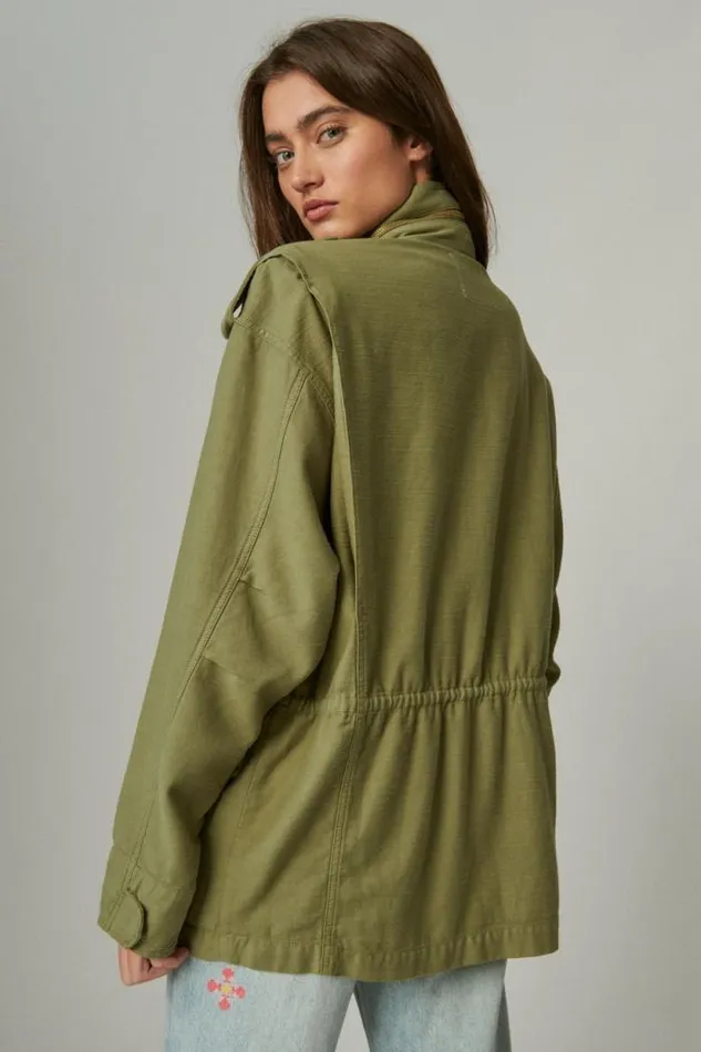 Lucky Brand Four Pocket Military Jacket Olive Women Jackets and Outerwear