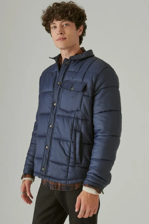 Lucky Brand Quilted Nylon Shirt Jacket Navy Men Jackets and Outerwear