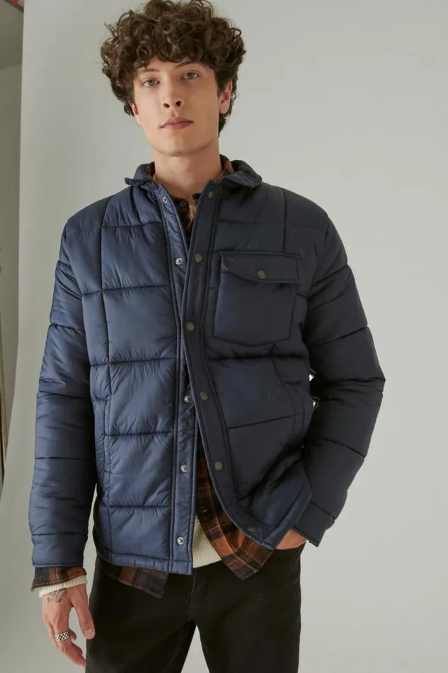 Lucky Brand Quilted Nylon Shirt Jacket Navy Men Jackets and Outerwear