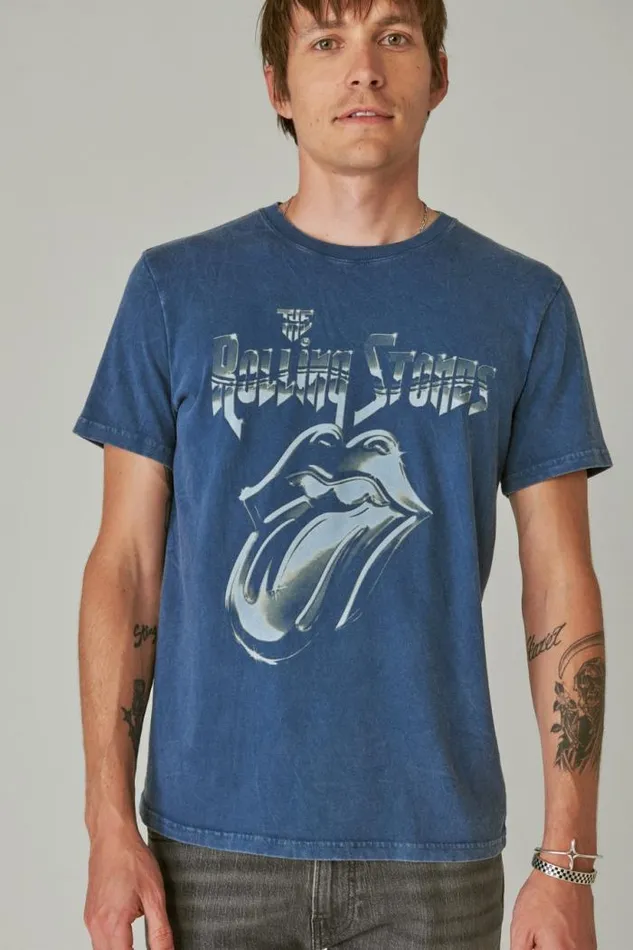 Lucky Brand Rolling Stones Metal Dark Denim Men Graphic Tees