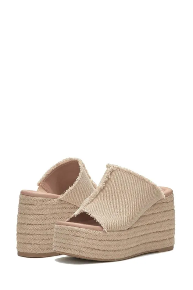 Lucky Brand Scippio Denim Wedge Mule Light Brown Women Shoes