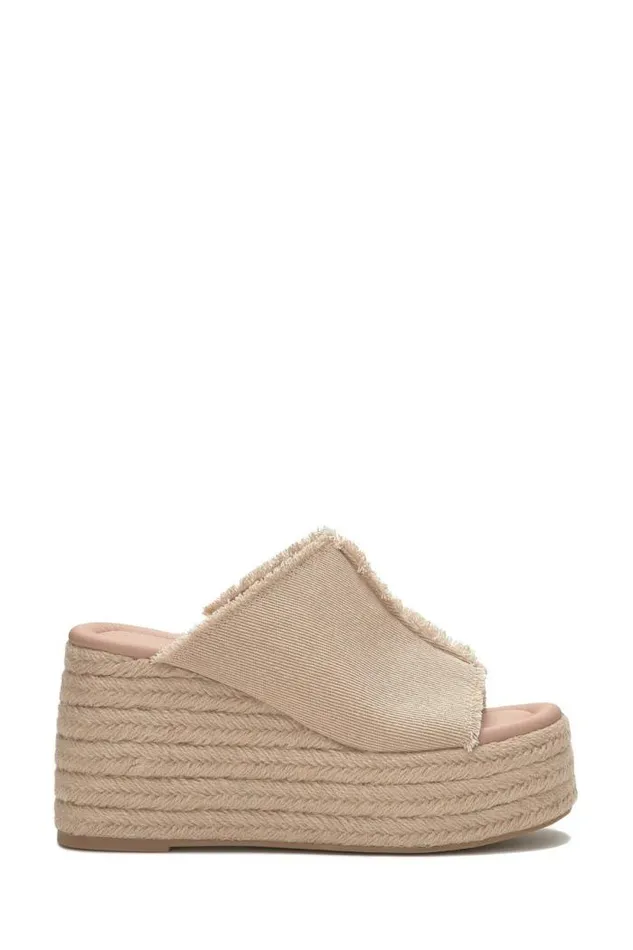 Lucky Brand Scippio Denim Wedge Mule Light Brown Women Shoes