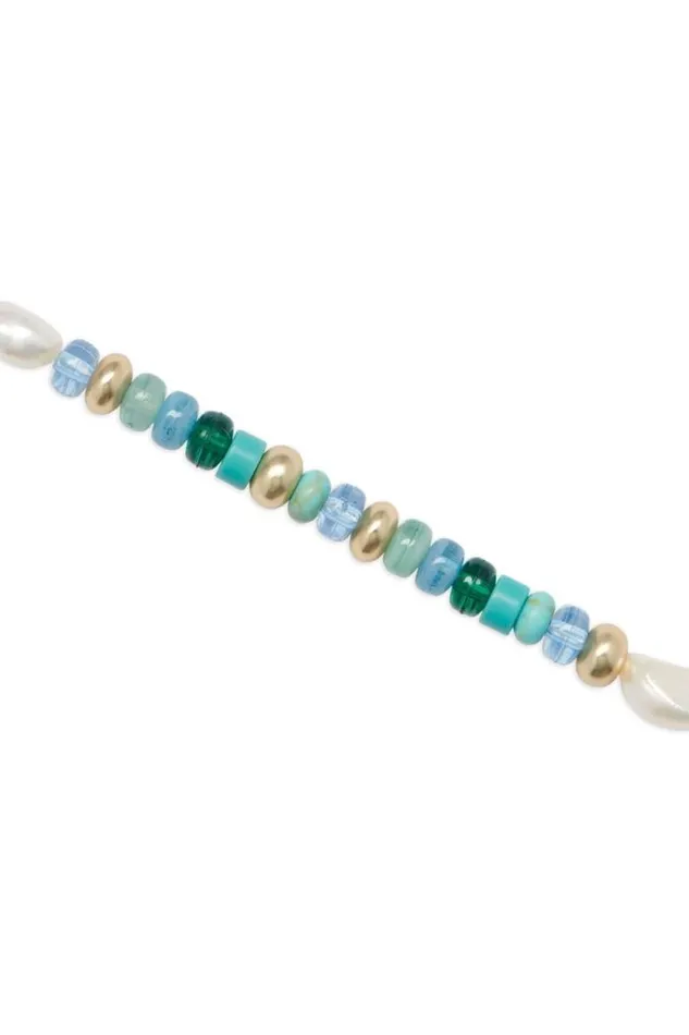 Lucky Brand Turquoise And Pearl Beaded Bracelet Gold Women Jewelry