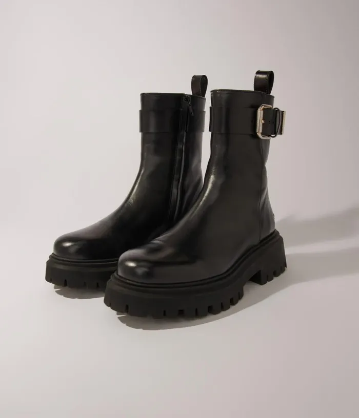 Maje Leather Ankle Boots With Buckles Women Booties and Boots