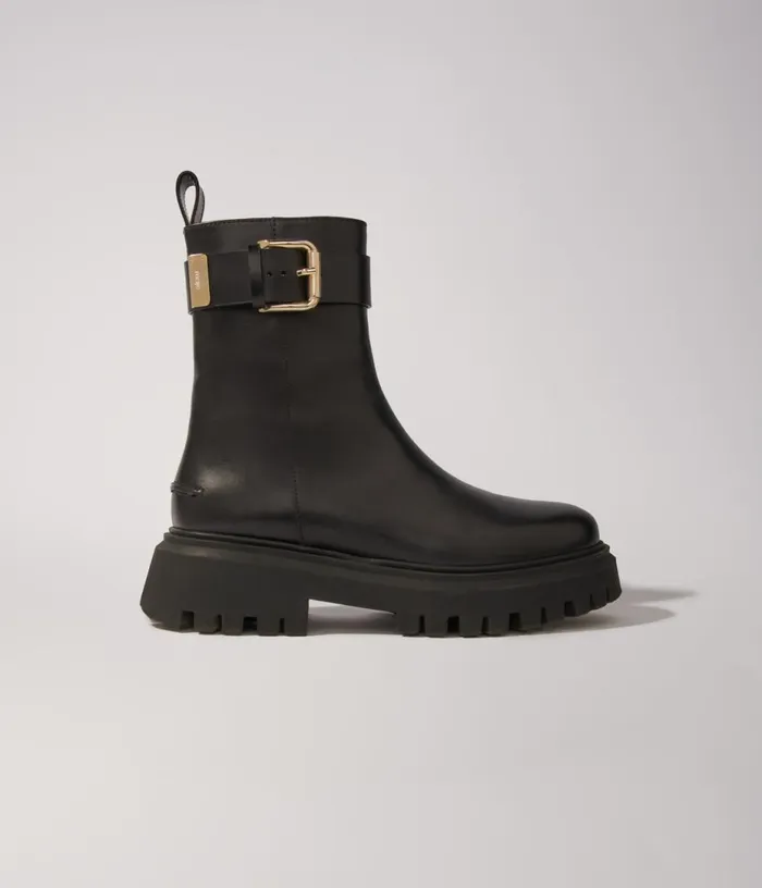 Maje Leather Ankle Boots With Buckles Women Booties and Boots
