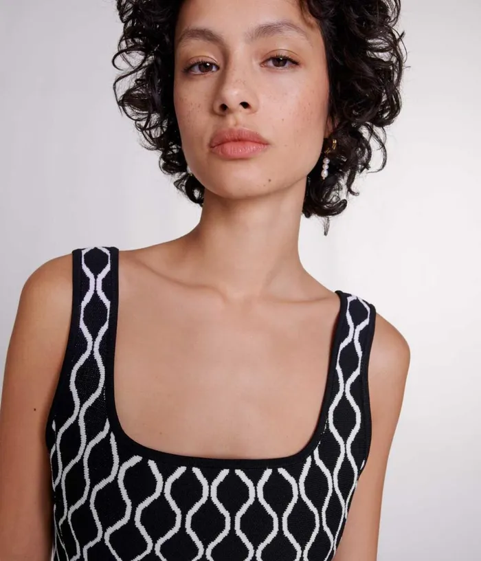 Maje Short Patterned Knit Dress Women Dresses