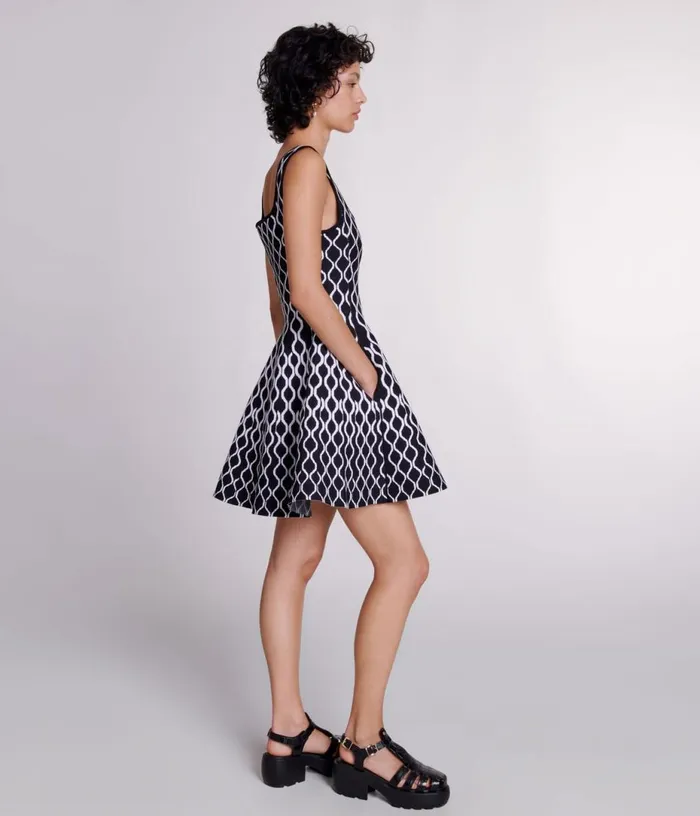Maje Short Patterned Knit Dress Women Dresses