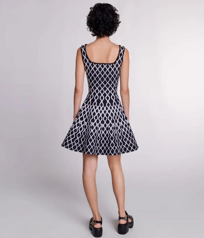 Maje Short Patterned Knit Dress Women Dresses