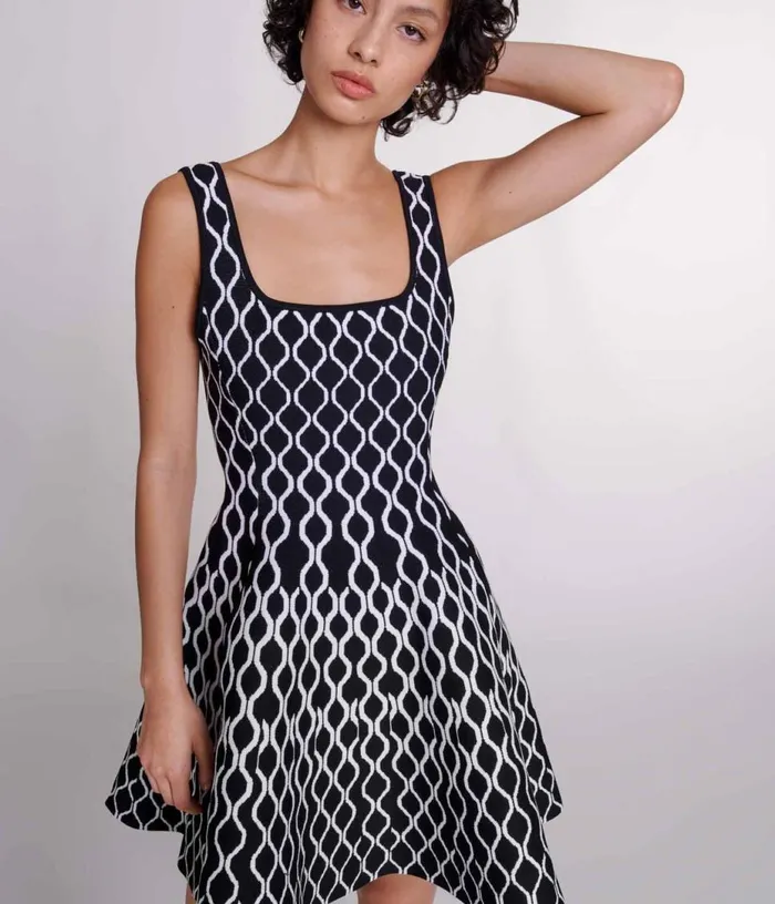 Maje Short Patterned Knit Dress Women Dresses