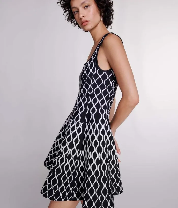 Maje Short Patterned Knit Dress Women Dresses