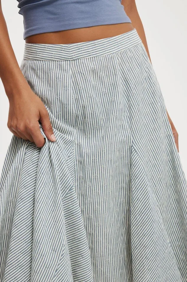 Margot Godet Midi Skirt Leni Stripe Blue Ecru Women Cotton On Skirts