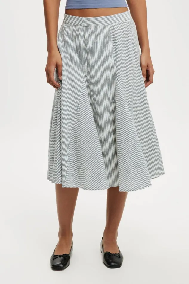 Margot Godet Midi Skirt Leni Stripe Blue Ecru Women Cotton On Skirts