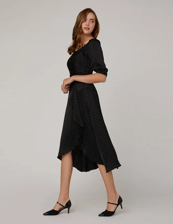 MARYLING Printed Dress V Neck Black Polka Dot Dress Mix 8211 Women