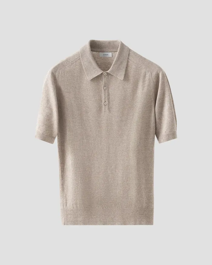 Men Knit Polo Shirt Brown Eton Knitwear Men Knit Polo Shirt Brown Eton Knitwear