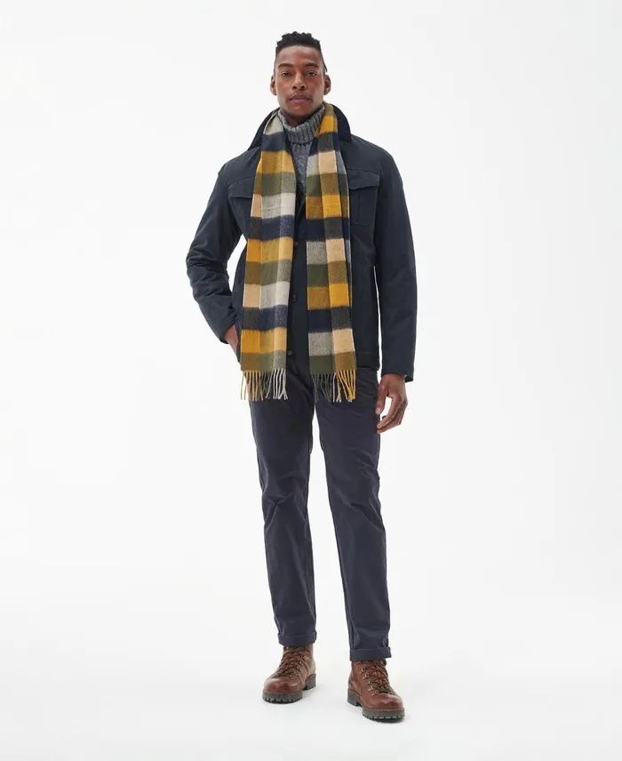 Men Scarves and Handkerchiefs Barbour Large Tattersall Scarf Forest Mist
