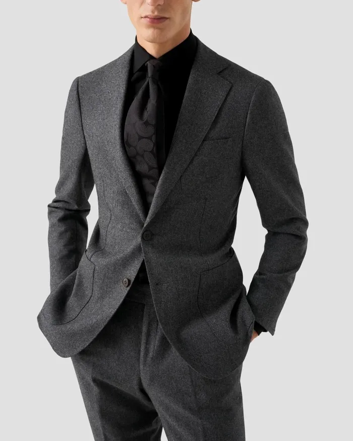 Men Solid Merino Wool Shirt Black Eton Dress Shirts