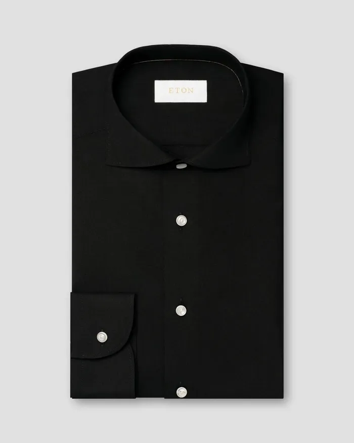 Men Solid Merino Wool Shirt Black Eton Dress Shirts