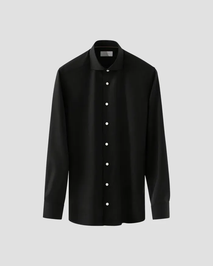 Men Solid Merino Wool Shirt Black Eton Dress Shirts