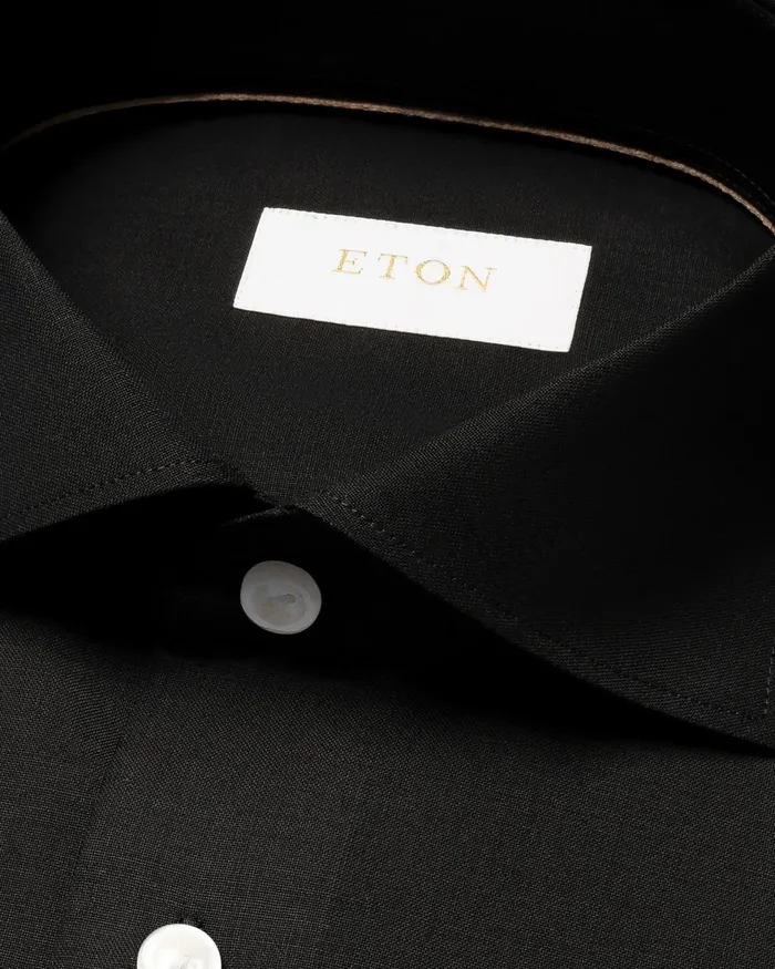 Men Solid Merino Wool Shirt Black Eton Dress Shirts