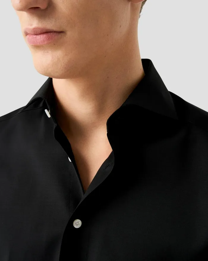 Men Solid Merino Wool Shirt Black Eton Dress Shirts