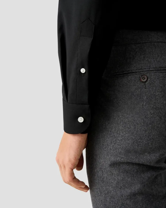 Men Solid Merino Wool Shirt Black Eton Dress Shirts