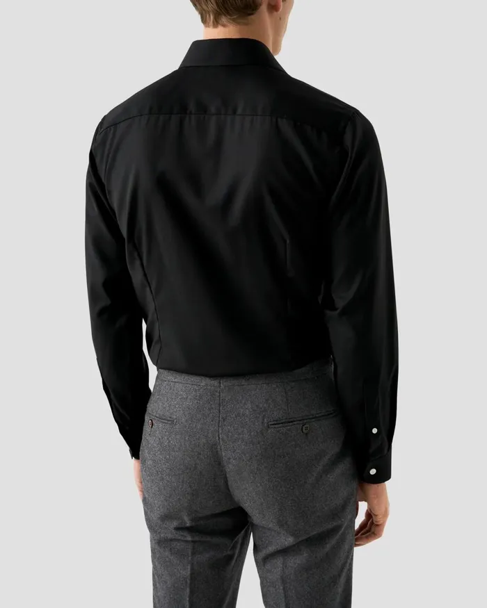 Men Solid Merino Wool Shirt Black Eton Dress Shirts