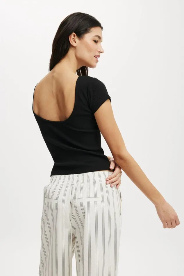 Mia Low Back Short Sleeve Top Black Women Cotton On Tops