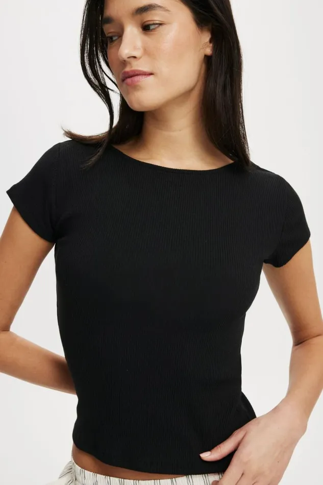 Mia Low Back Short Sleeve Top Black Women Cotton On Tops