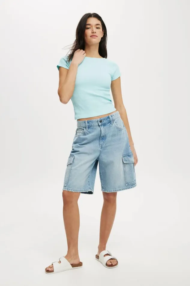 Mia Low Back Short Sleeve Top Sea Spray Women Cotton On Tops