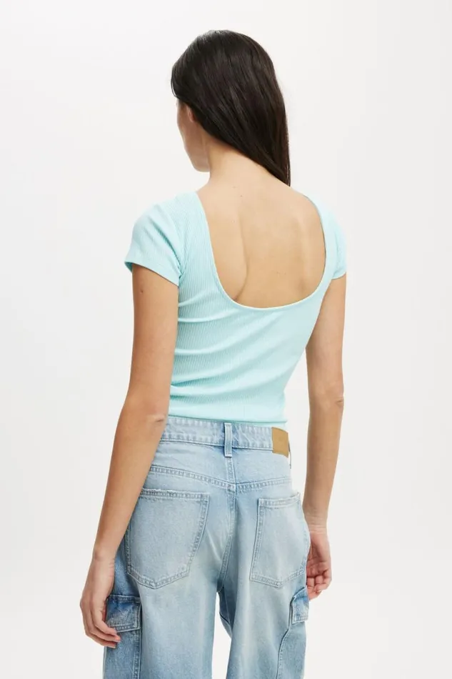 Mia Low Back Short Sleeve Top Sea Spray Women Cotton On Tops