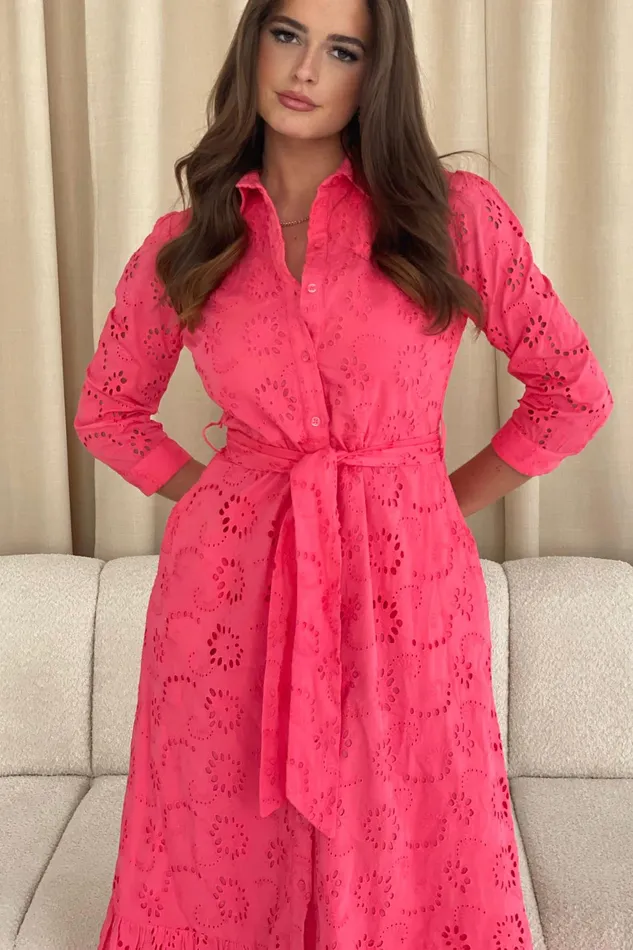 Michelle Broidery Shirt Maxi Dress Coral Women Girl In Mind Shirt Dresses