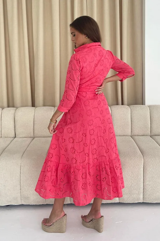 Michelle Broidery Shirt Maxi Dress Coral Women Girl In Mind Shirt Dresses