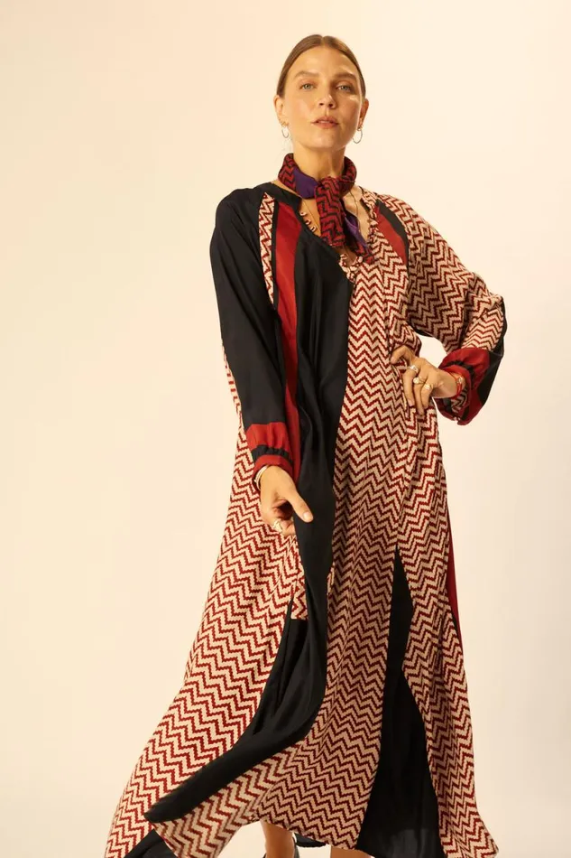 Natalie Martin FIORE MAXI Block Zigzag Noire Shop Dresses