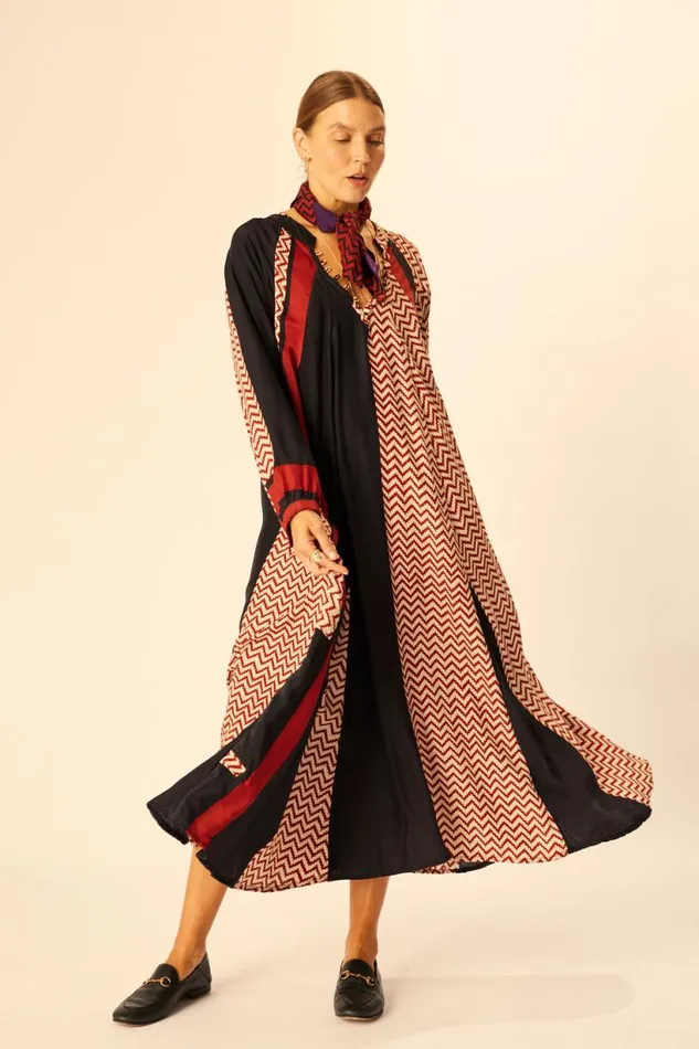 Natalie Martin FIORE MAXI Block Zigzag Noire Shop Dresses