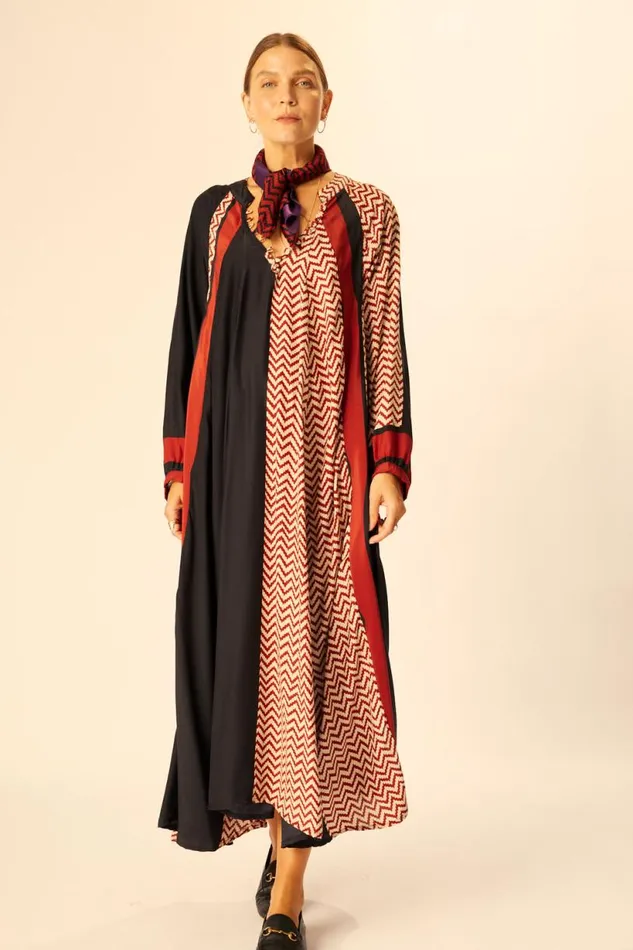 Natalie Martin FIORE MAXI Block Zigzag Noire Shop Dresses