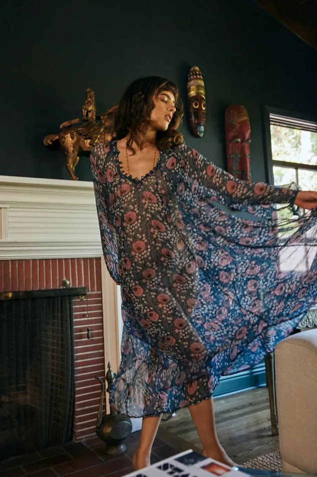 Natalie Martin FIORE MAXI Vintage Flowers Indigo Shop Dresses