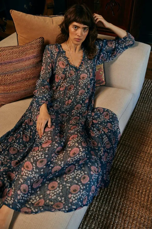 Natalie Martin FIORE MAXI Vintage Flowers Indigo Shop Dresses