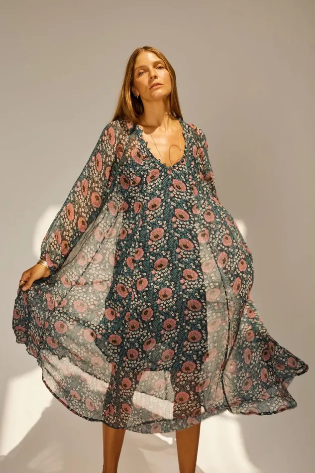 Natalie Martin FIORE MAXI Vintage Flowers Indigo Shop Dresses