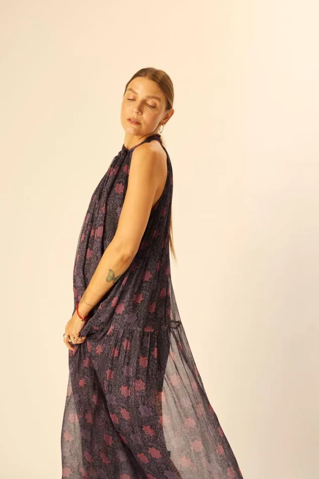 Natalie Martin INDIANA MAXI Snowflake Aubergine Shop Dresses