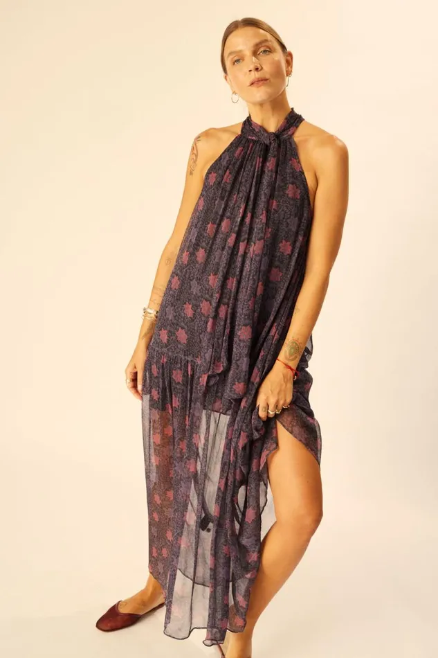 Natalie Martin INDIANA MAXI Snowflake Aubergine Shop Dresses
